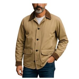 L.L. Bean Men's Beige Jacket with Dark Brown Trim